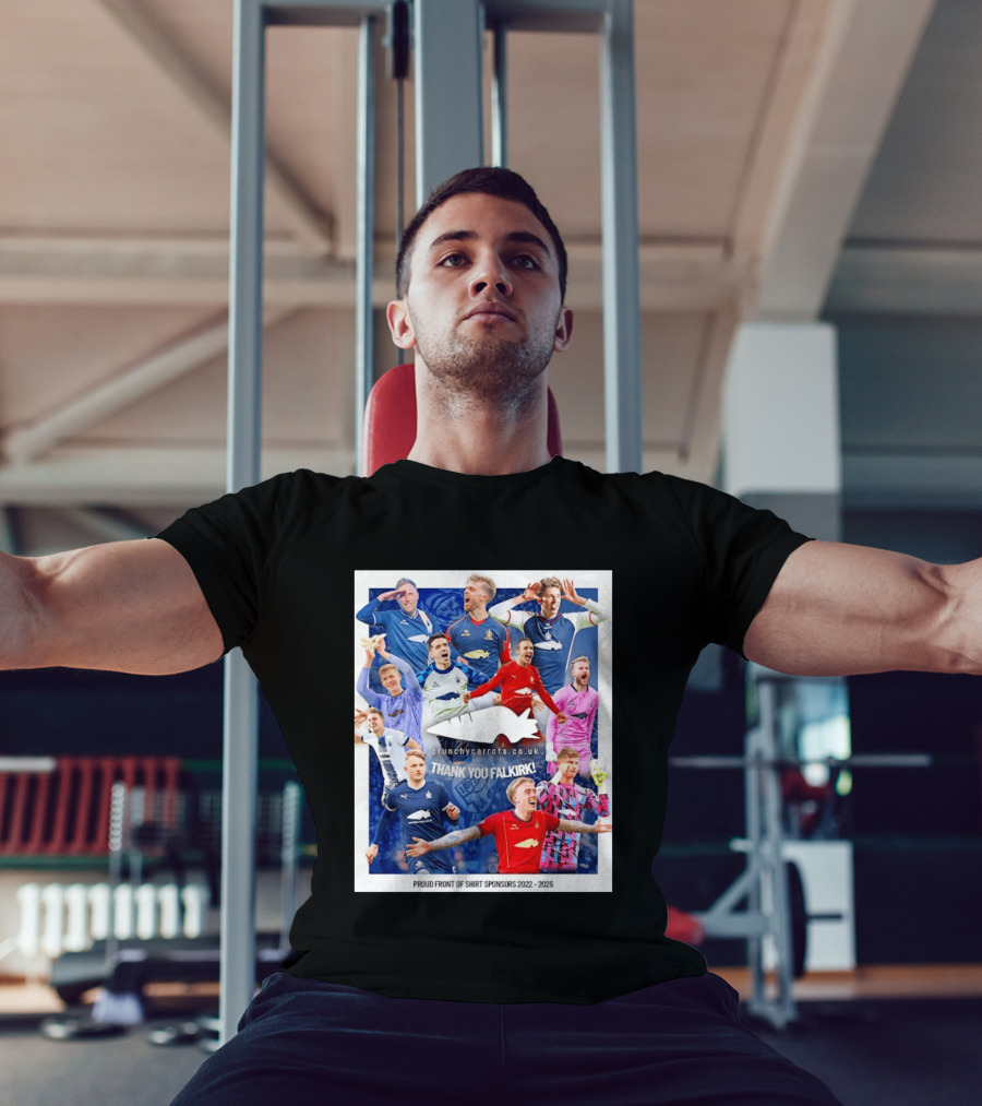Crunchycarrots.co.uk Thank You Falkirk FC Proud Front Of Sponsors 2022 2026 T-Shirt