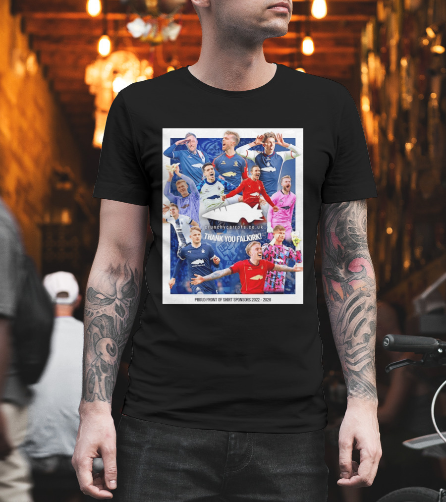Crunchycarrots.co.uk Thank You Falkirk FC Proud Front Of Sponsors 2022 2026 T-Shirt