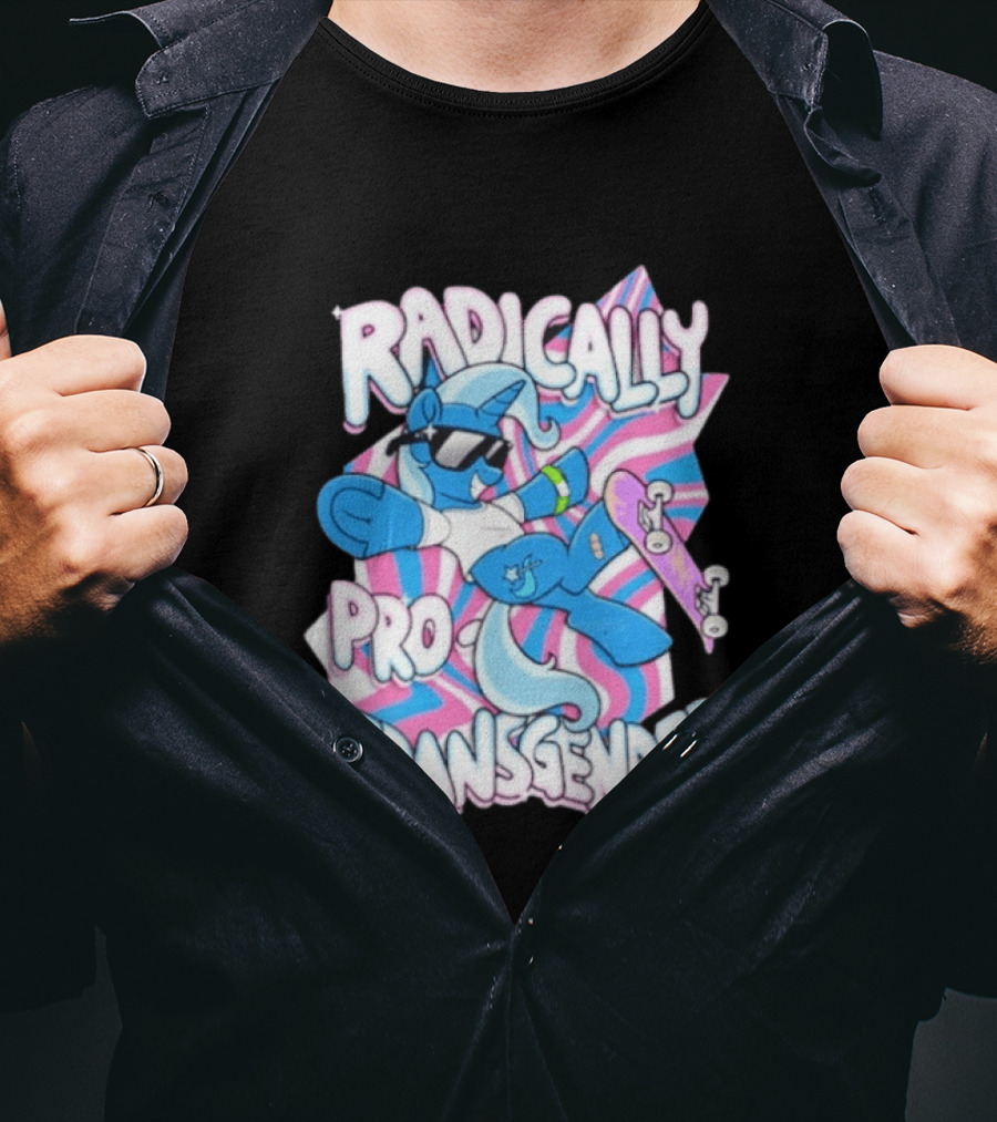 Radically Pro Transgender Skateboarding Unicorn With Sunglasses T-Shirt
