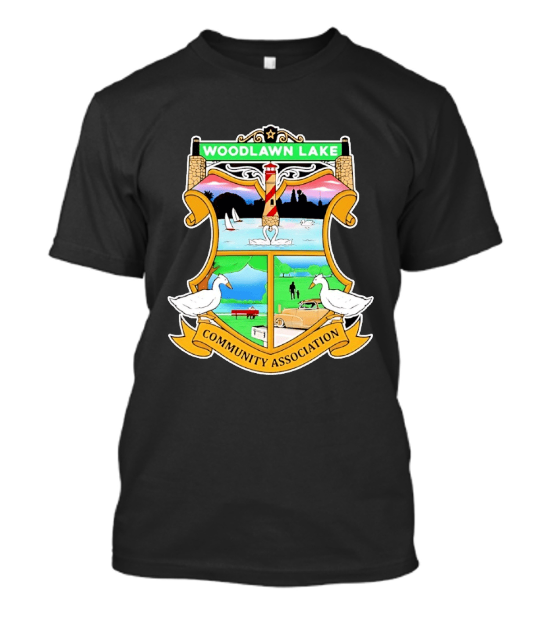 Woodlawn Lake Community Association Scenic Emblem In San Antonio Texas T-Shirt