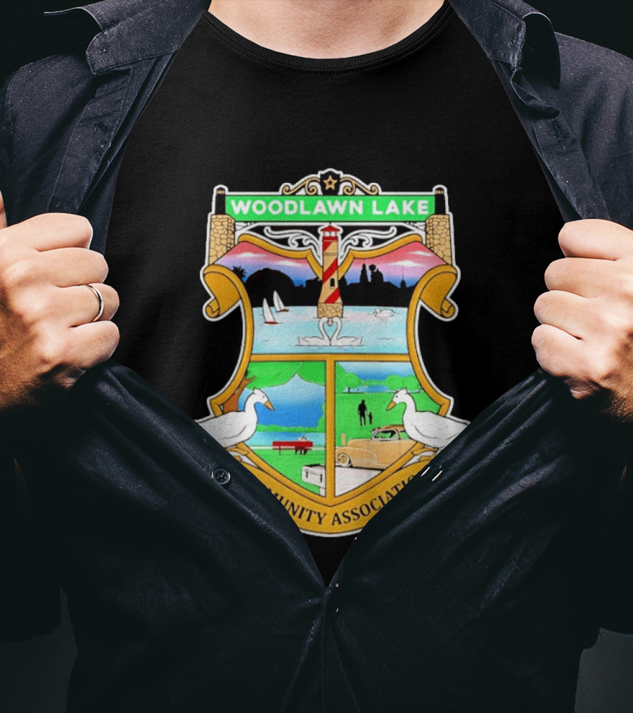 Woodlawn Lake Community Association Scenic Emblem In San Antonio Texas T-Shirt