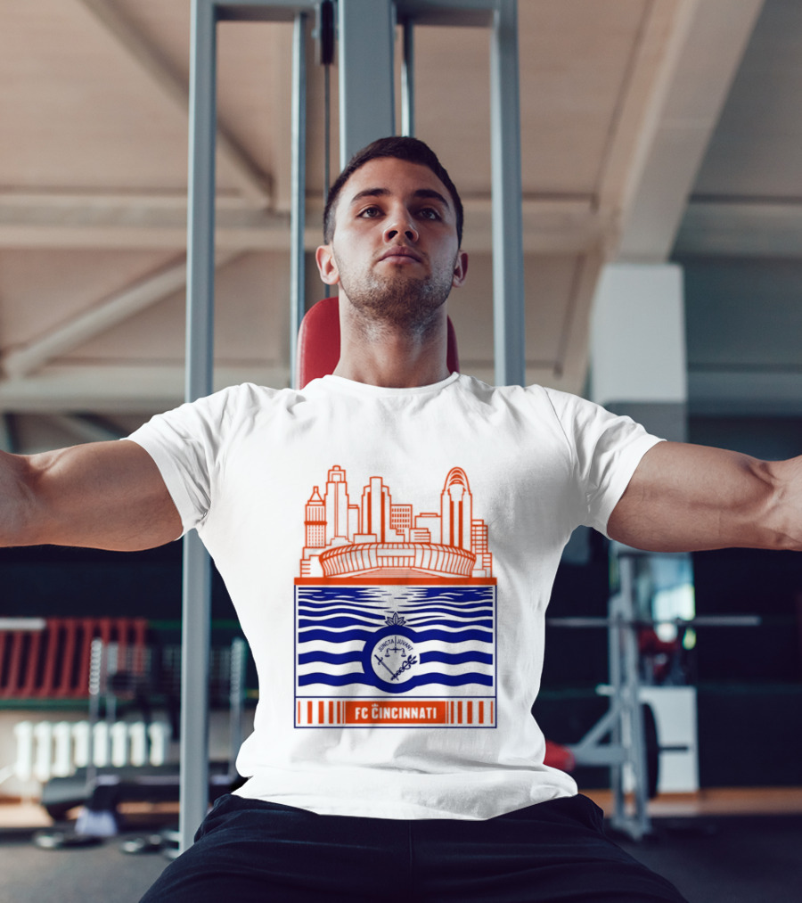 FC Cincinnati Stadium Skyline With River Flag T-Shirt