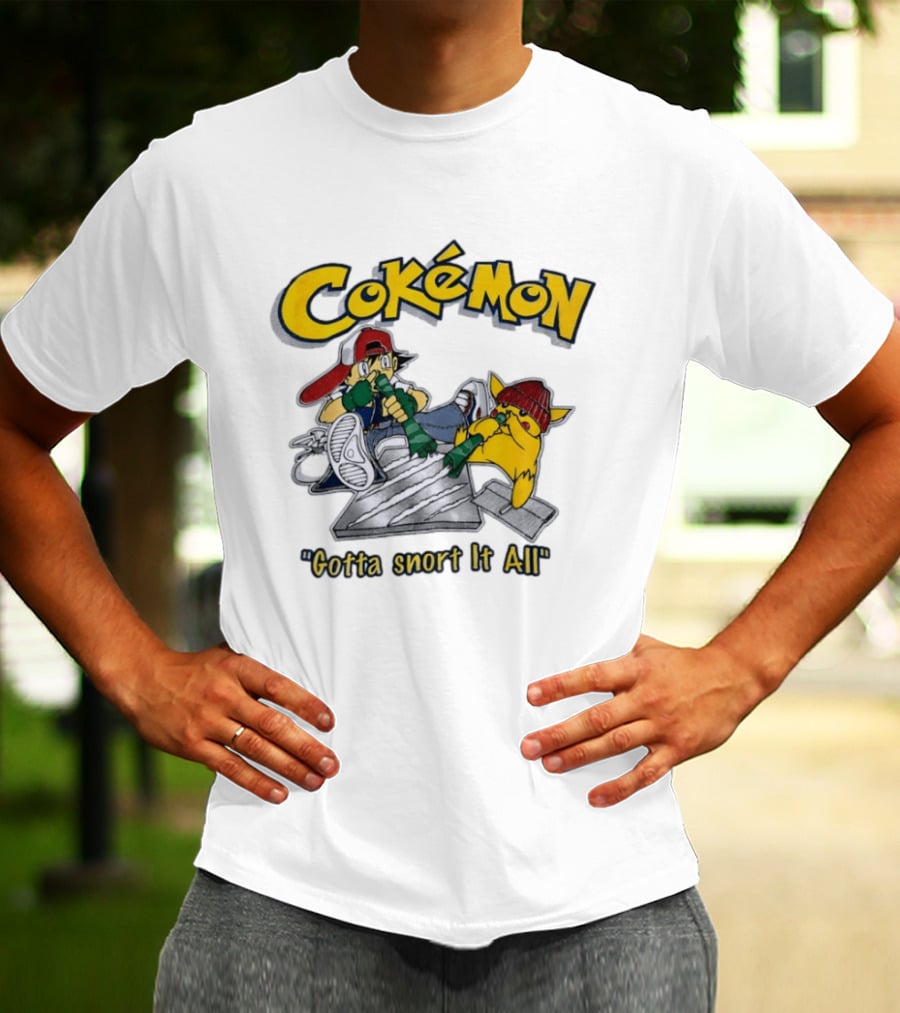 Cokemon Gotta Snort It All Pikachu T-Shirt
