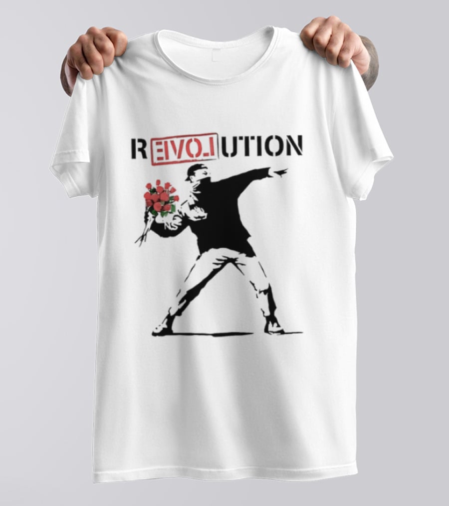 Revolution With Love Letter Throwing Roses Graffiti T-Shirt