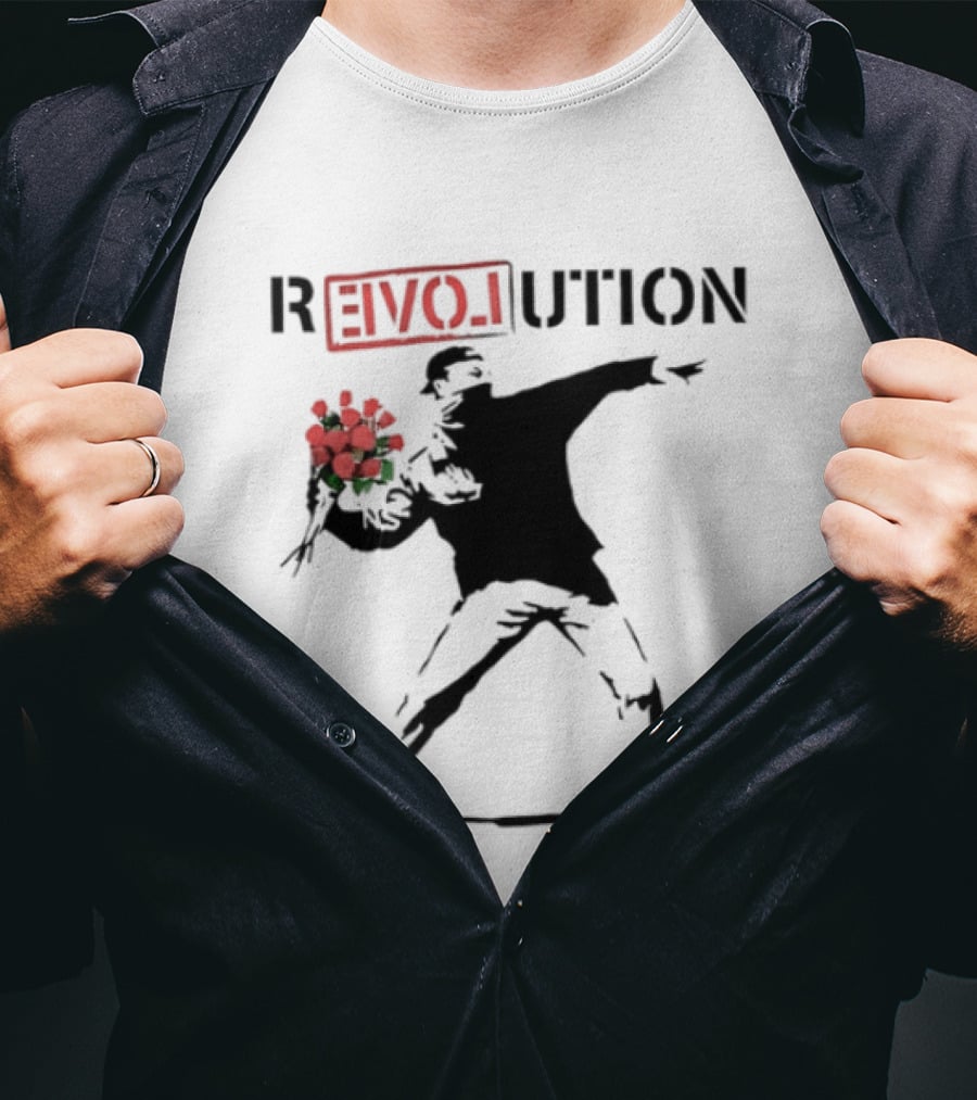 Revolution With Love Letter Throwing Roses Graffiti T-Shirt