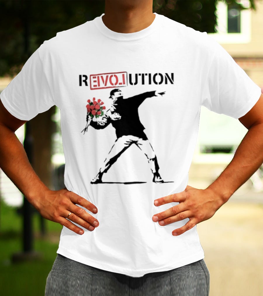 Revolution With Love Letter Throwing Roses Graffiti T-Shirt