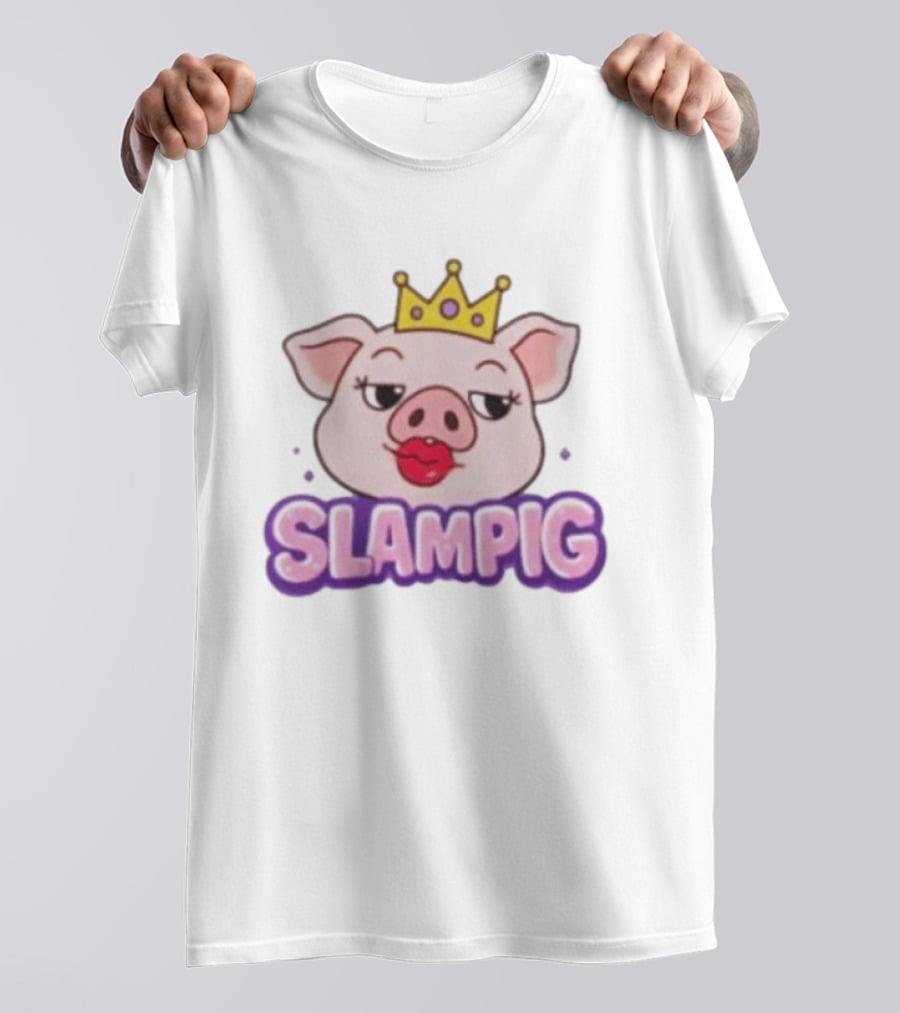 Slam Pig Princess Crown Cartoon With Kissy Lips T-Shirt