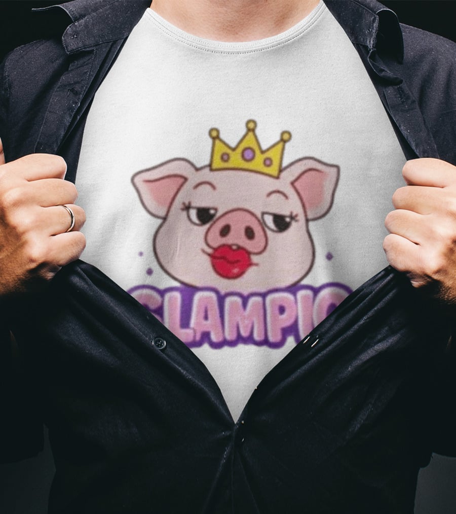 Slam Pig Princess Crown Cartoon With Kissy Lips T-Shirt