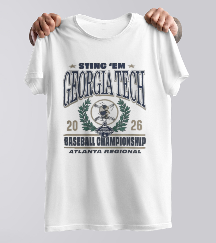 Georgia Tech Swing The Yellow Jackets 2026 Baseball Championship Atlanta Regional Laurel Wreath T-Shirt