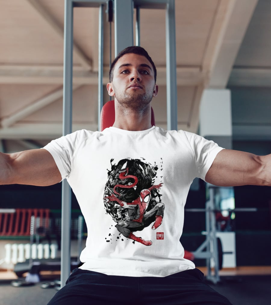 Spider Man Venom Japanese The Spider And The Symbiote Sumi E T-Shirt