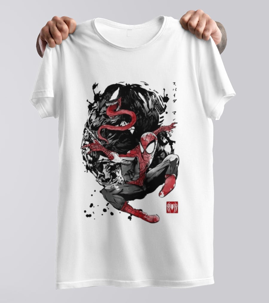 Spider Man Venom Japanese The Spider And The Symbiote Sumi E T-Shirt