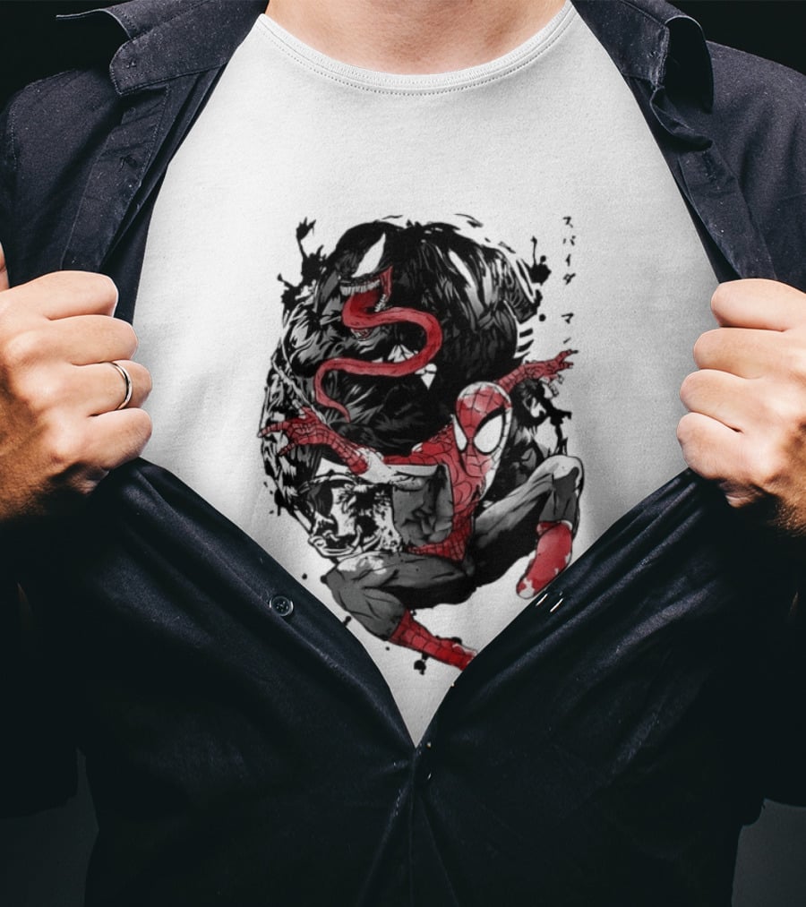 Spider Man Venom Japanese The Spider And The Symbiote Sumi E T-Shirt