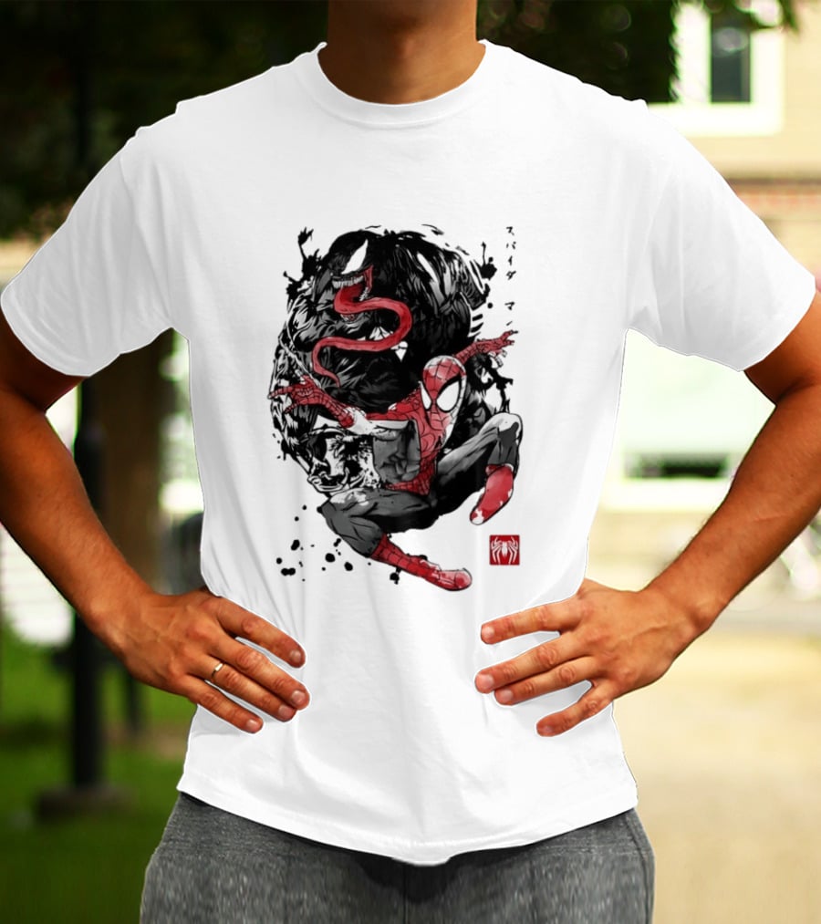 Spider Man Venom Japanese The Spider And The Symbiote Sumi E T-Shirt