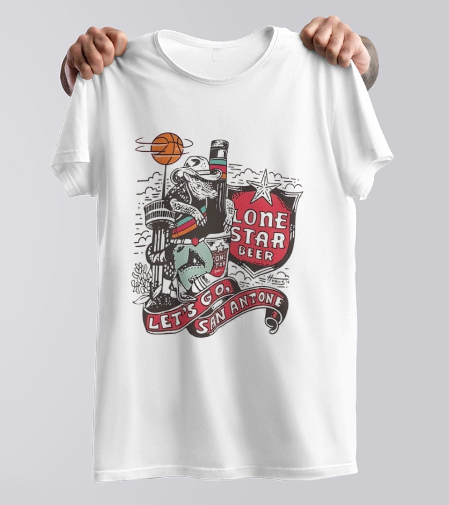 Lone Star Beer Let's Go San Antone Basketball Skyline T-Shirt