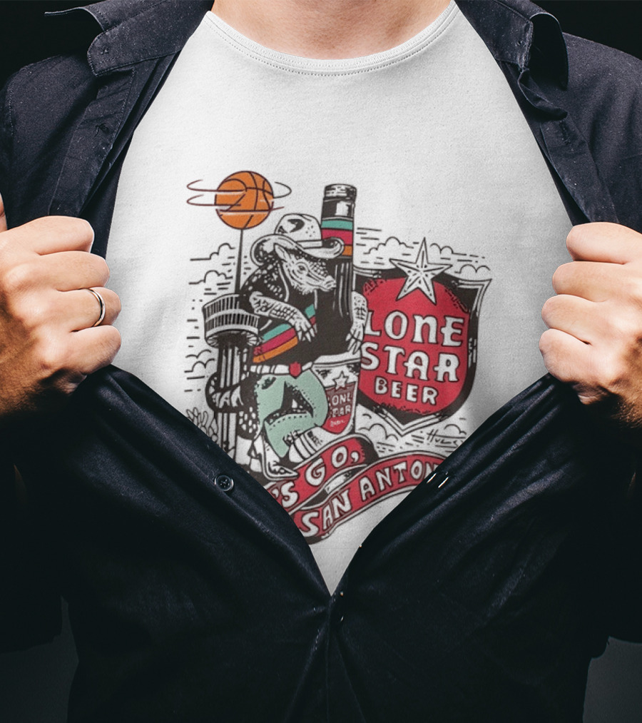 Lone Star Beer Let's Go San Antone Basketball Skyline T-Shirt