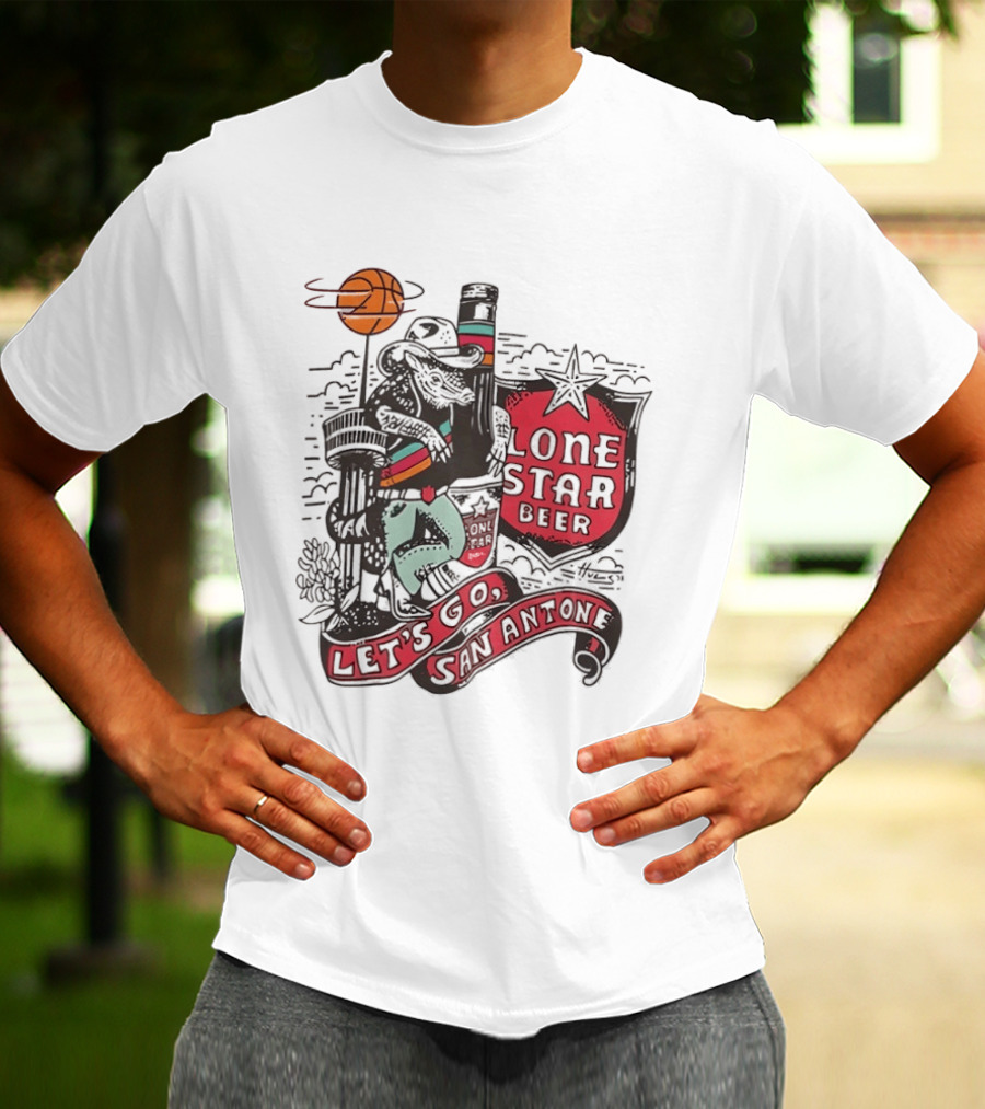 Lone Star Beer Let's Go San Antone Basketball Skyline T-Shirt