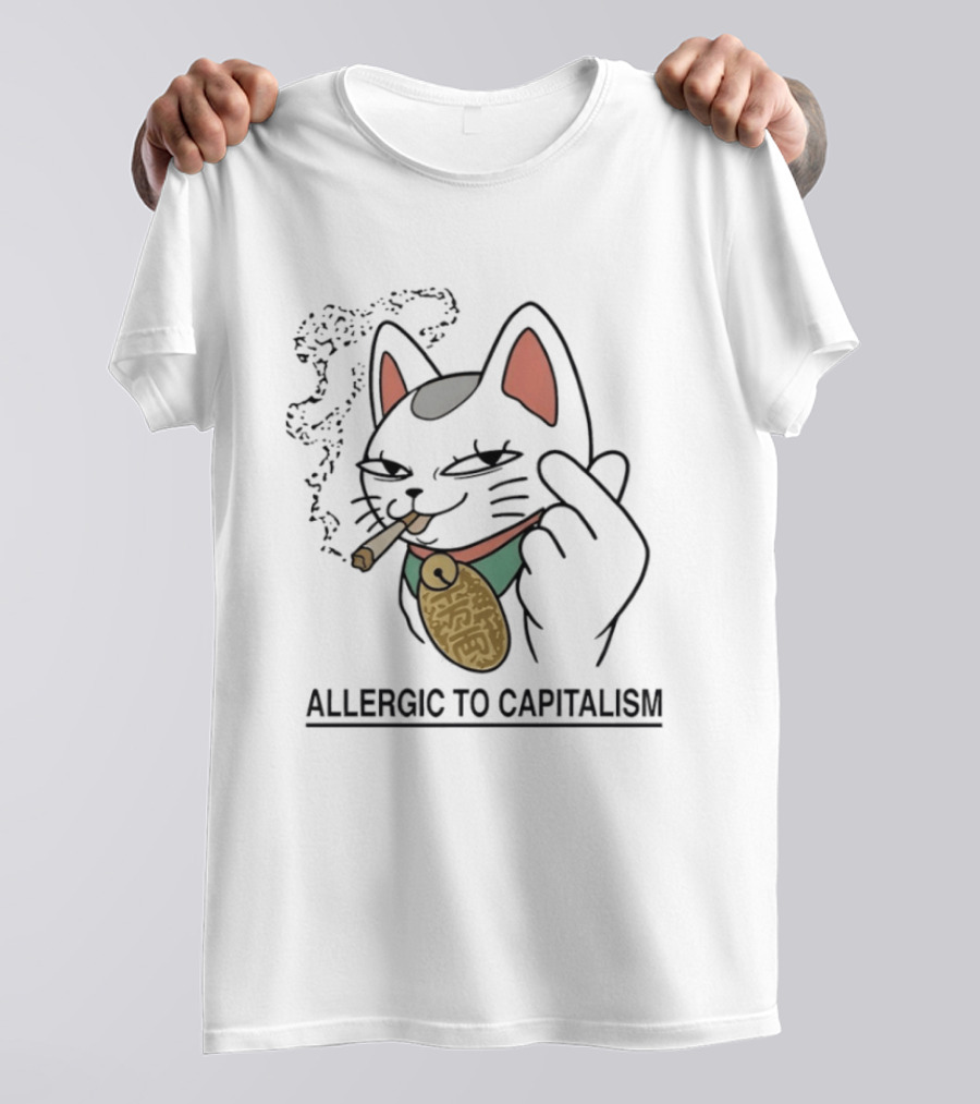 Lucky Cat Smoking Allergic To Capitalism T-Shirt