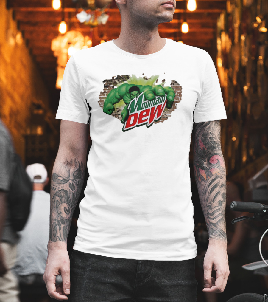 Hulk Smashing Through Brick Wall Mountain Dew Collaboration T-Shirt