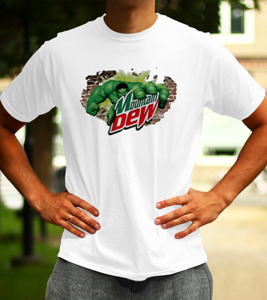 Hulk Smashing Through Brick Wall Mountain Dew Collaboration T-Shirt