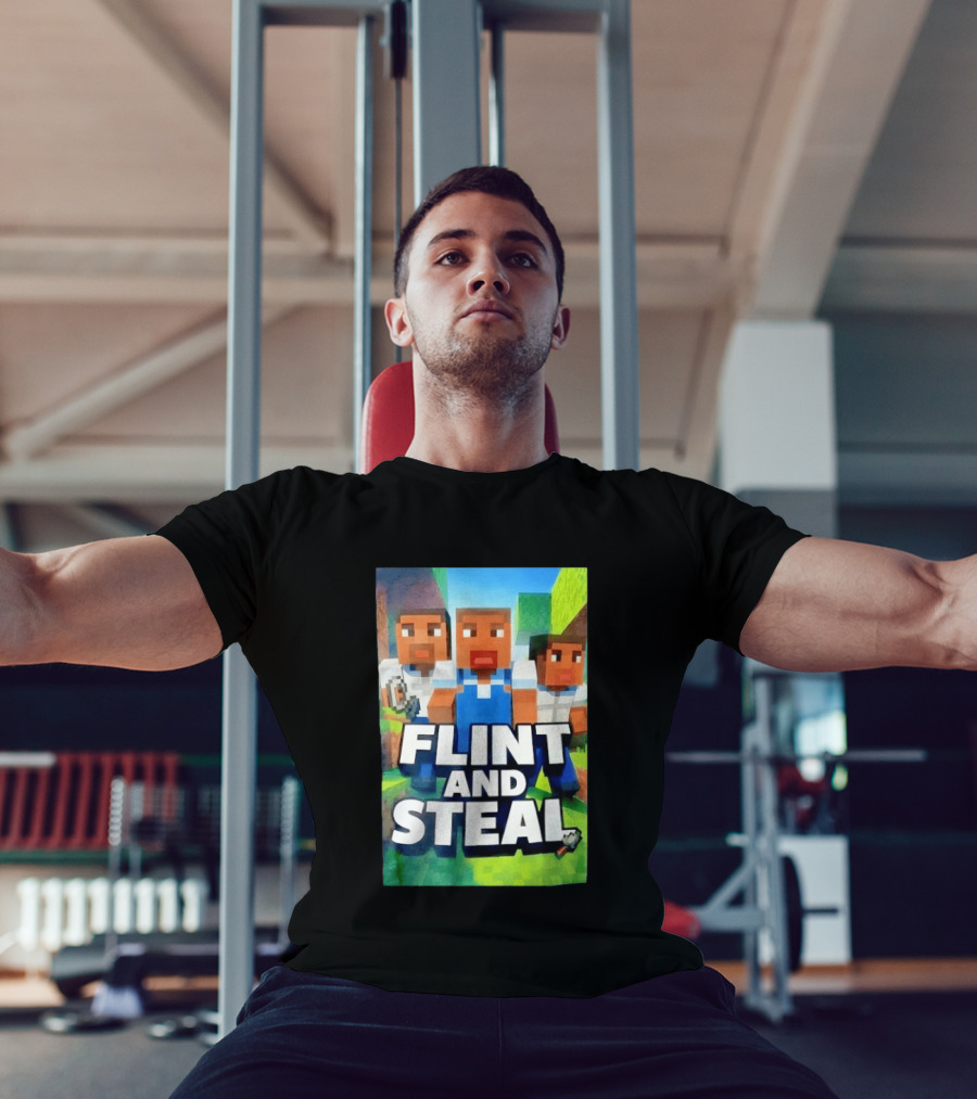 Flint And Steal Blocky Adventure Pixel Characters T-Shirt