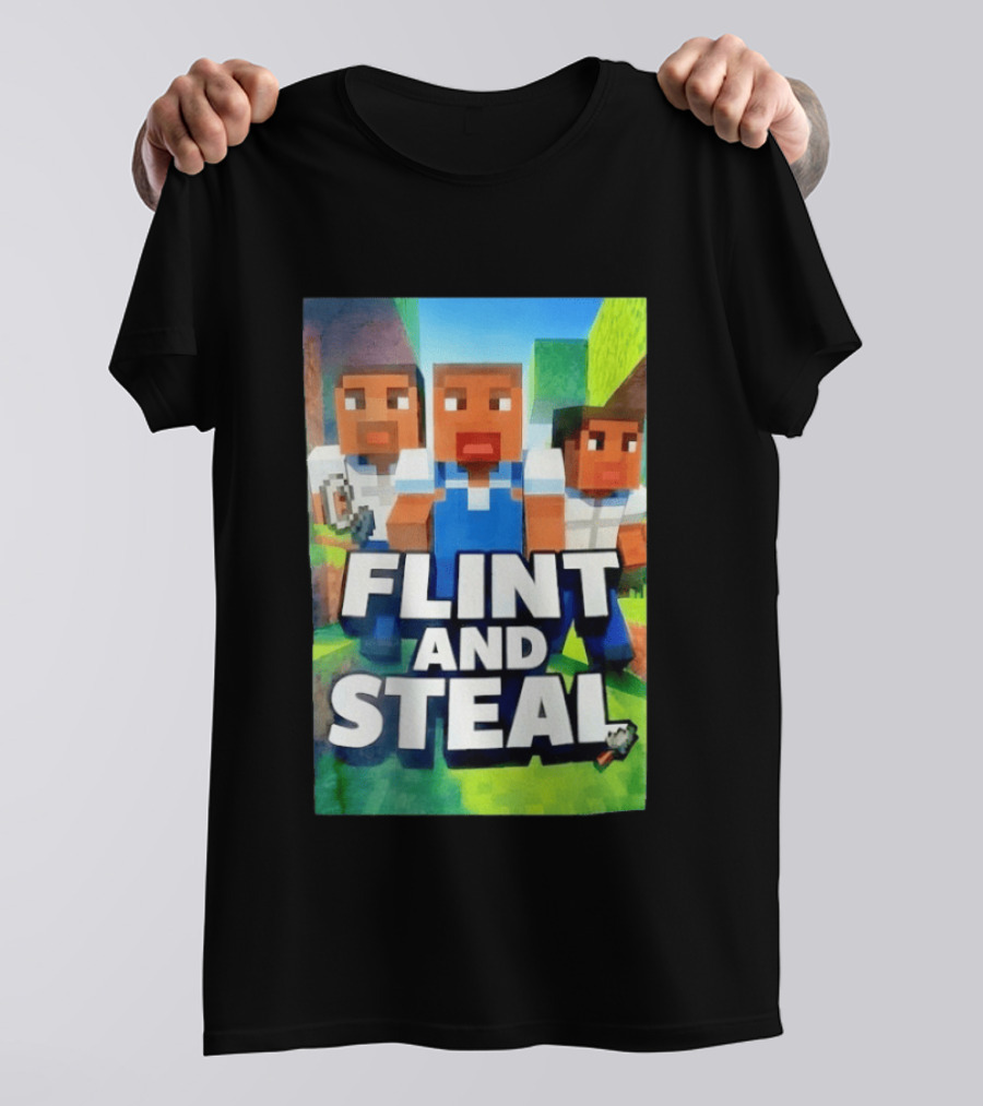 Flint And Steal Blocky Adventure Pixel Characters T-Shirt