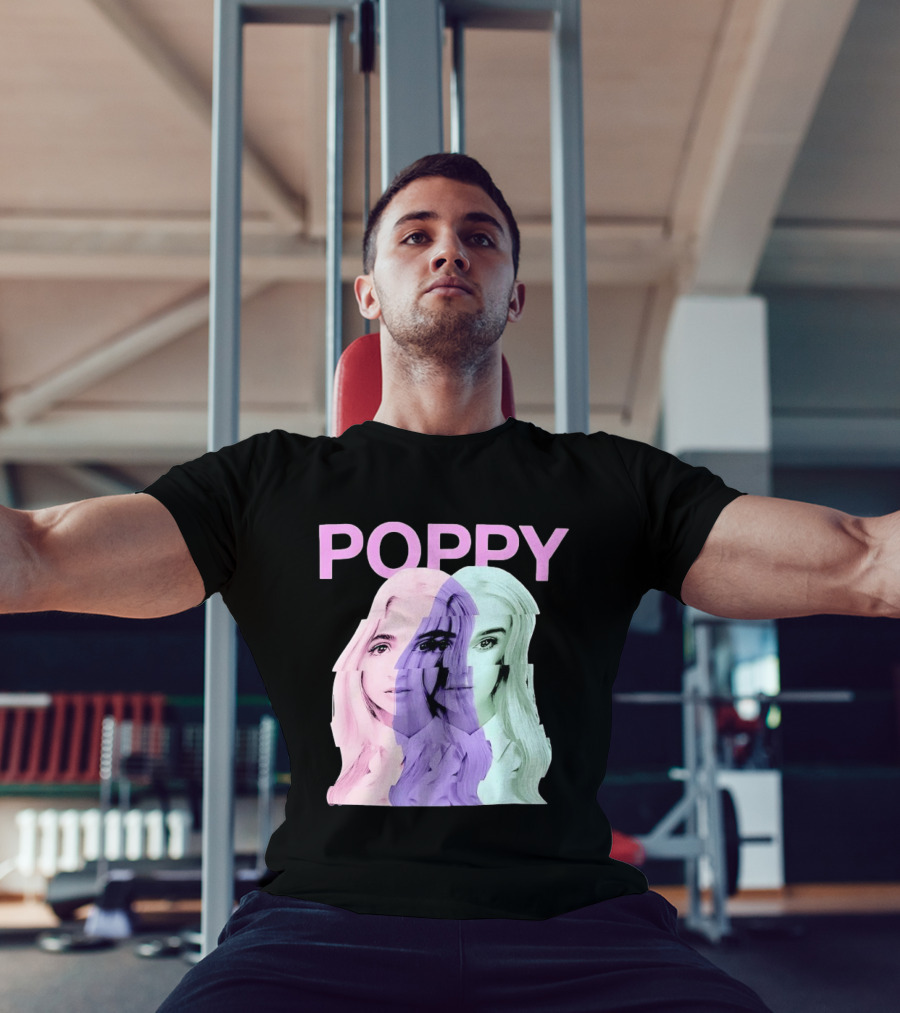 Poppy Digital Muse Glitch Faces Tricolor T-Shirt