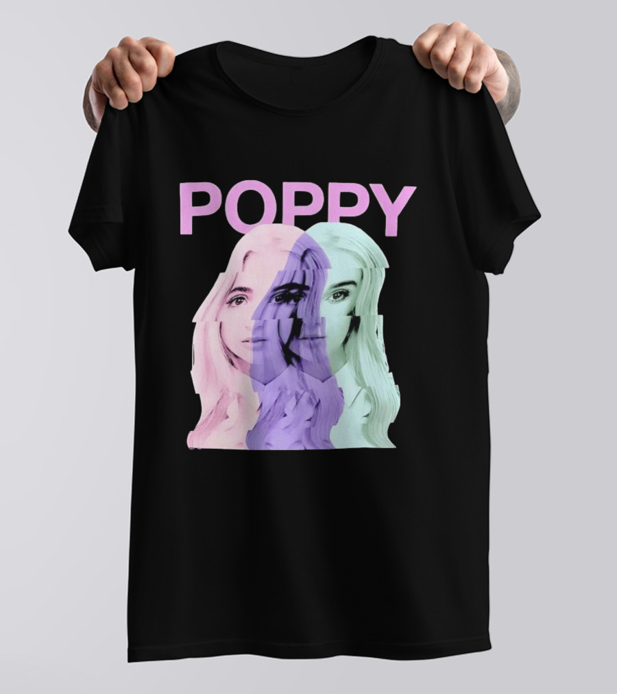 Poppy Digital Muse Glitch Faces Tricolor T-Shirt