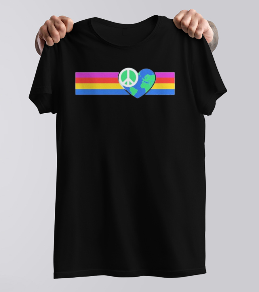 Rainbow Peace Symbol With Earth Heart Shape In Multicolor T-Shirt