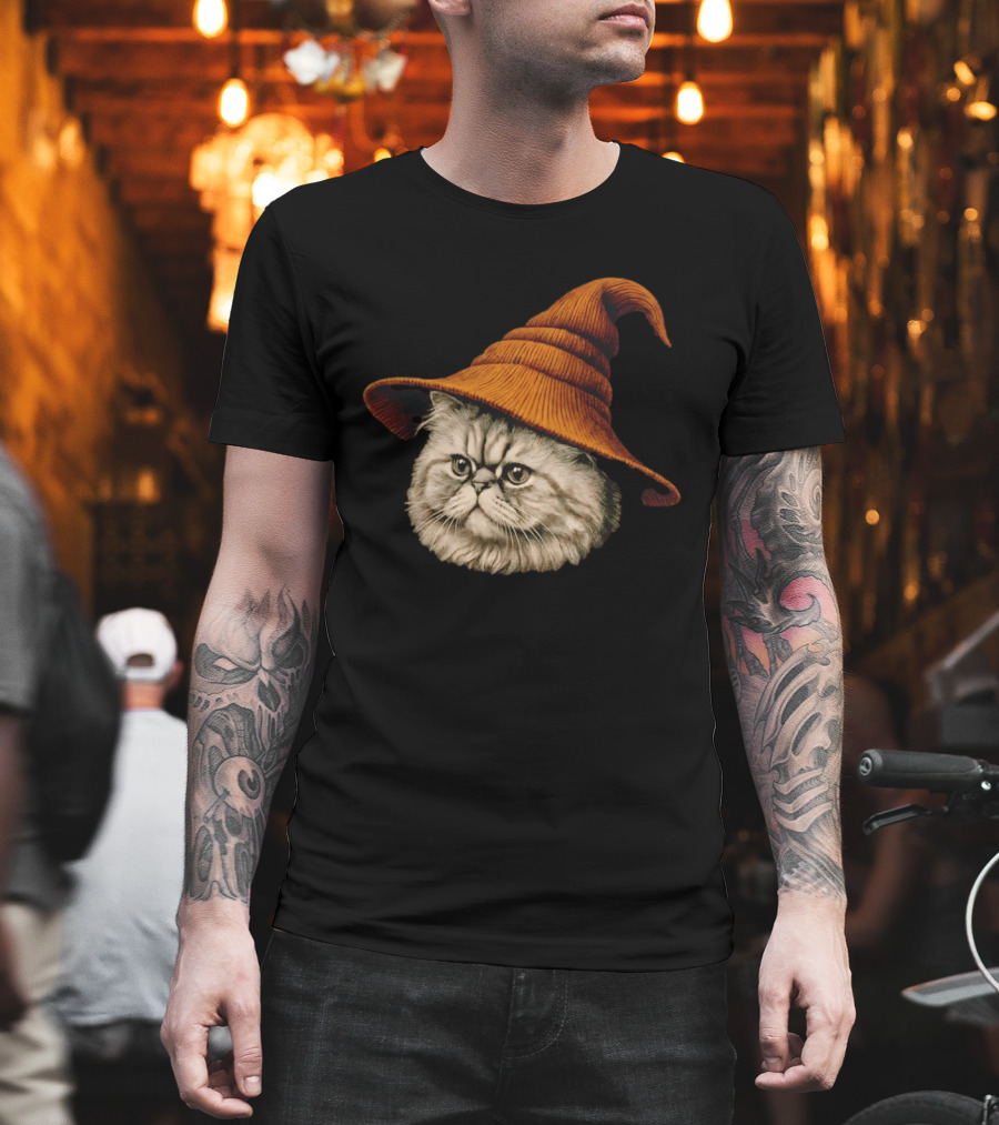 Beanie Cat Wizard Cartoon Plush Orange Hat Feline T-Shirt