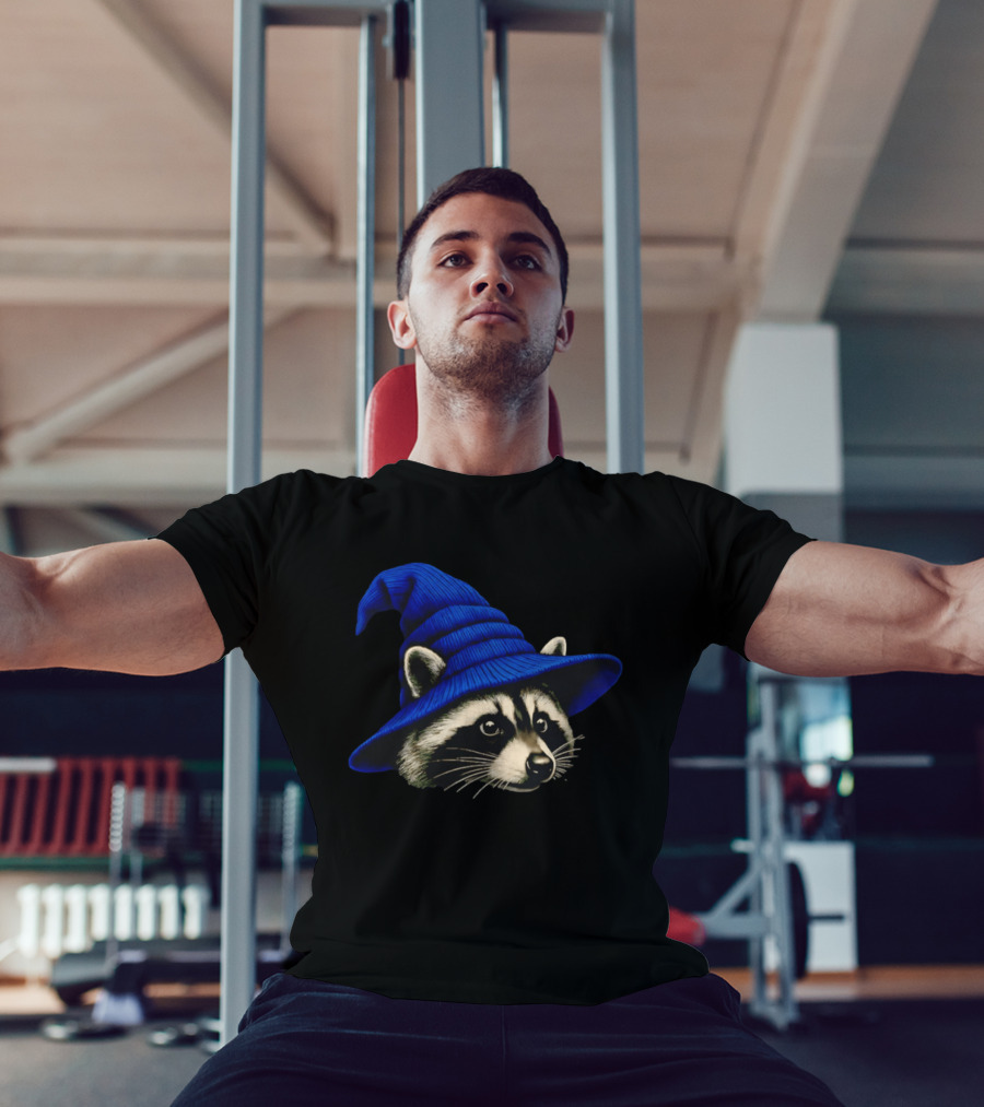 Beanie Raccoon Wizard Cartoon Blue Hat T-Shirt