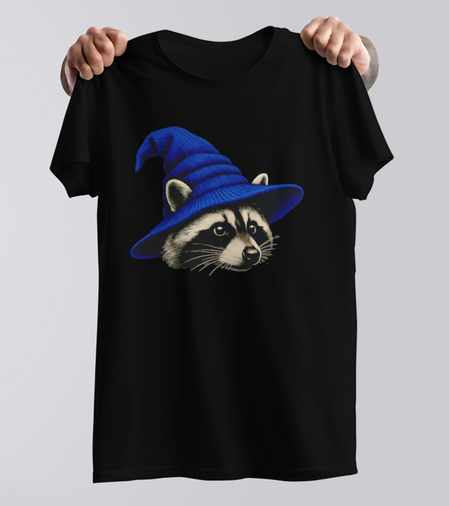 Beanie Raccoon Wizard Cartoon Blue Hat T-Shirt