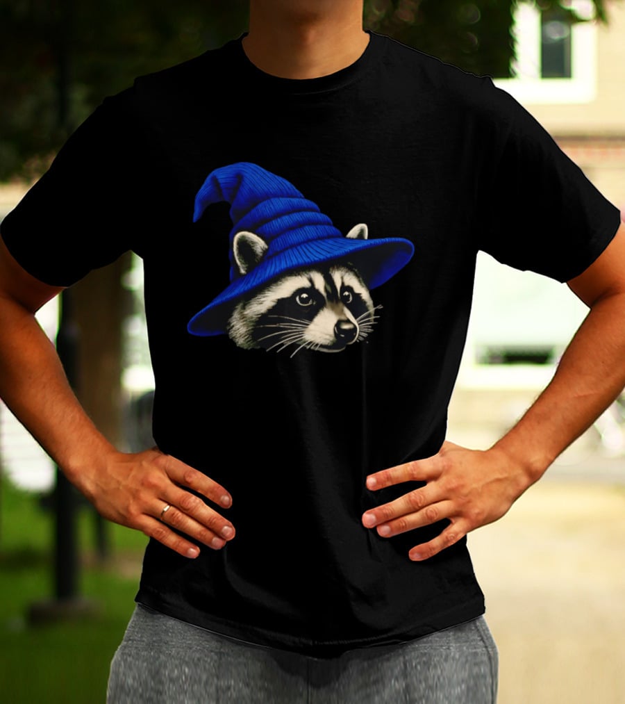 Beanie Raccoon Wizard Cartoon Blue Hat T-Shirt