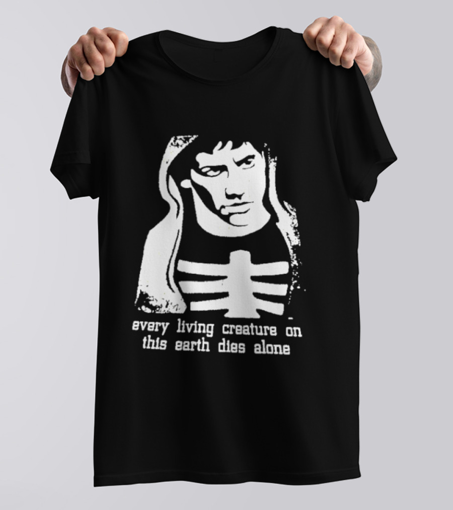 Every Living Creature On This Earth Dies Alone Hooded Man Rib Cage Existential T-Shirt