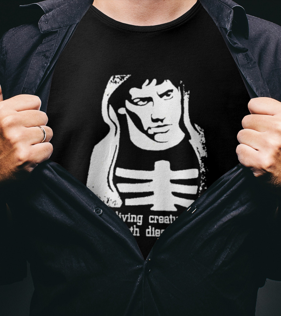 Every Living Creature On This Earth Dies Alone Hooded Man Rib Cage Existential T-Shirt