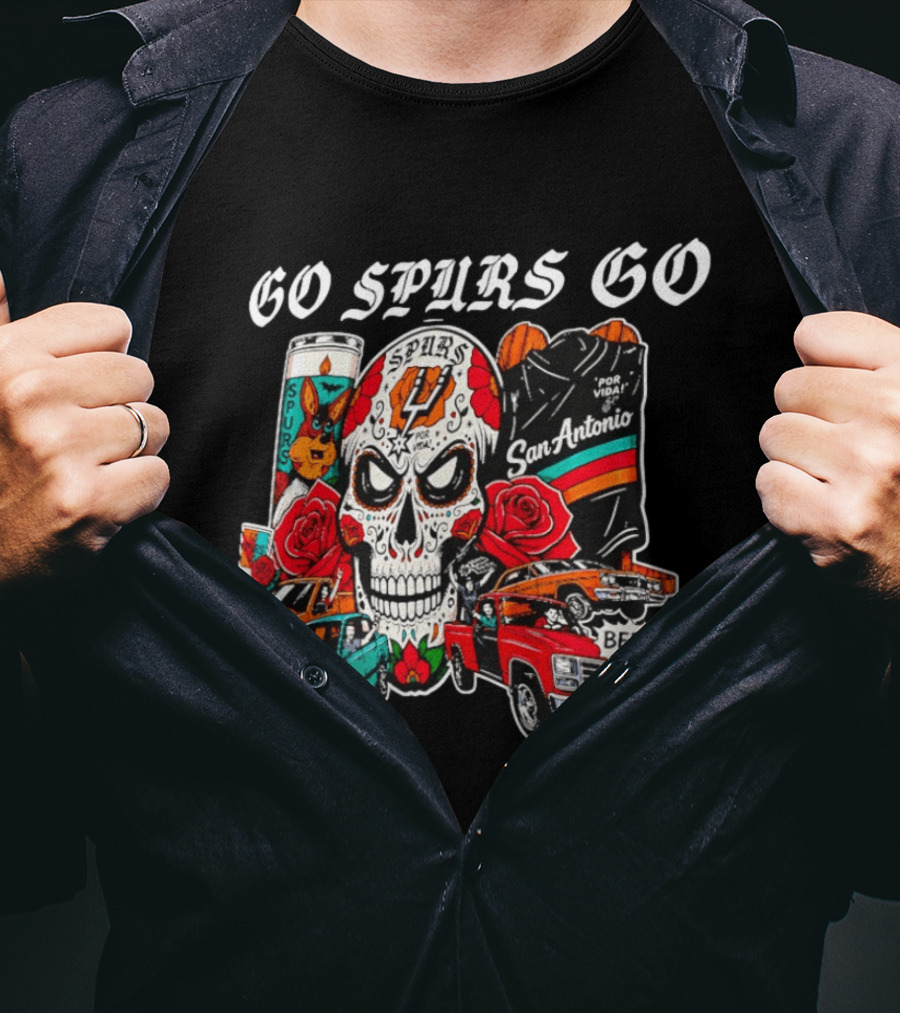 San Antonio Spurs Skull Lowriders Go Spurs Go Fiesta Por Vida T-Shirt