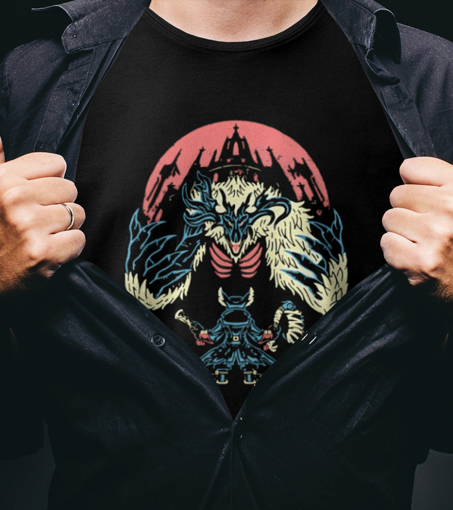 Bloodborne Hunter Confronts Cleric Beast Let The Hunt Begin T-Shirt