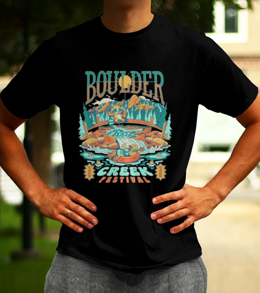 Boulder Creek Festival 2026 Mountain Adventure With Bear And Canoe T-Shirt
