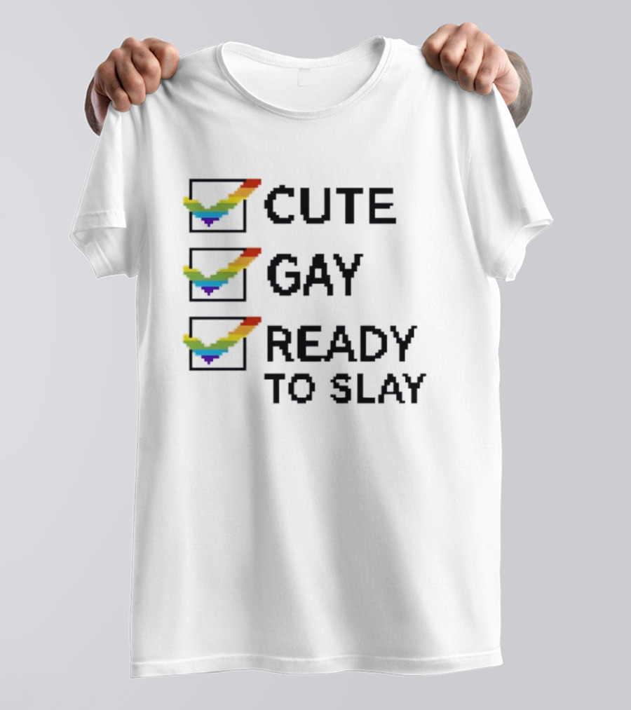 Cute Gay Ready To Slay Checkbox Rainbow Pixel T-Shirt