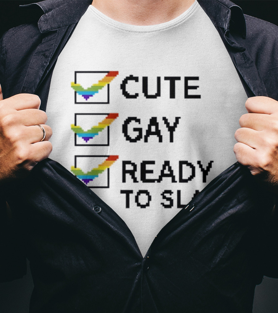 Cute Gay Ready To Slay Checkbox Rainbow Pixel T-Shirt