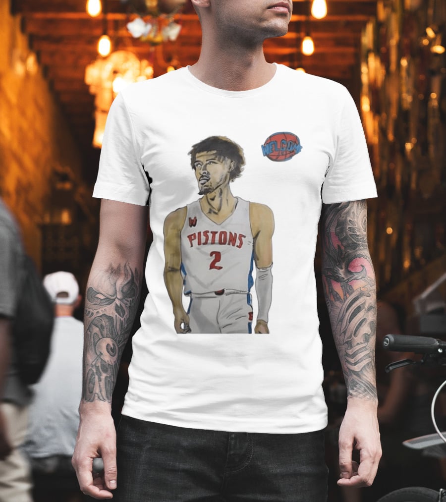 Cade Cunningham Welcome Detroit Pistons Hand Drawn Basketball Player Number 2 T-Shirt