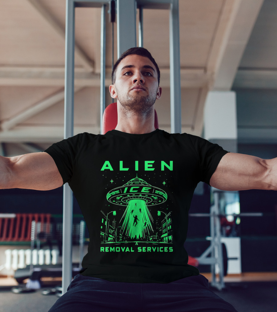 ALIEN ICE UFO Removal Services Extraterrestrial Abduction Scene T-Shirt