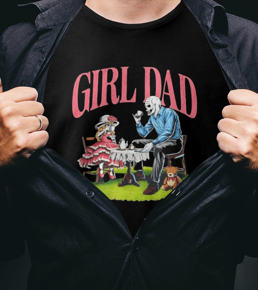 Girl Dad Tea Time With Daughter And Teddy Bear T-Shirt