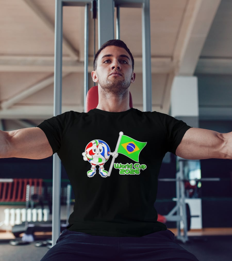 World Cup 2026 Cartoon Character With Brazil Flag Soccer Ball T-Shirt