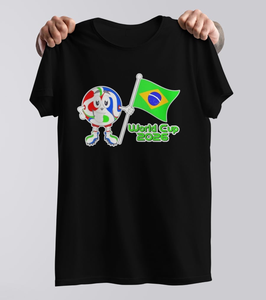 World Cup 2026 Cartoon Character With Brazil Flag Soccer Ball T-Shirt