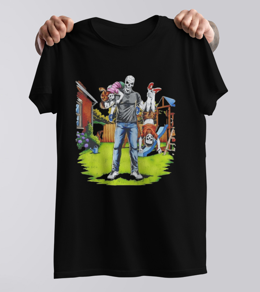 Darkest Dad Skeleton Carrying Children Garden Playground Fun Playtime T-Shirt