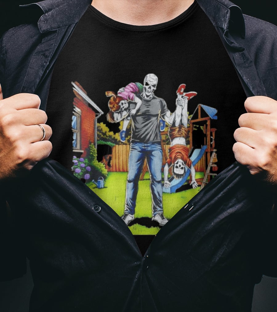 Darkest Dad Skeleton Carrying Children Garden Playground Fun Playtime T-Shirt