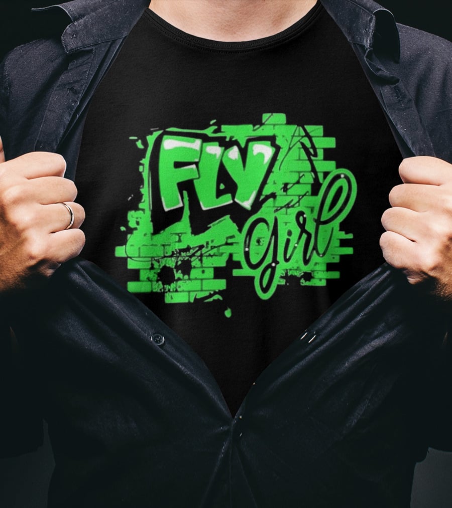 Fly Girl Graffiti Street Brick Wall T-Shirt