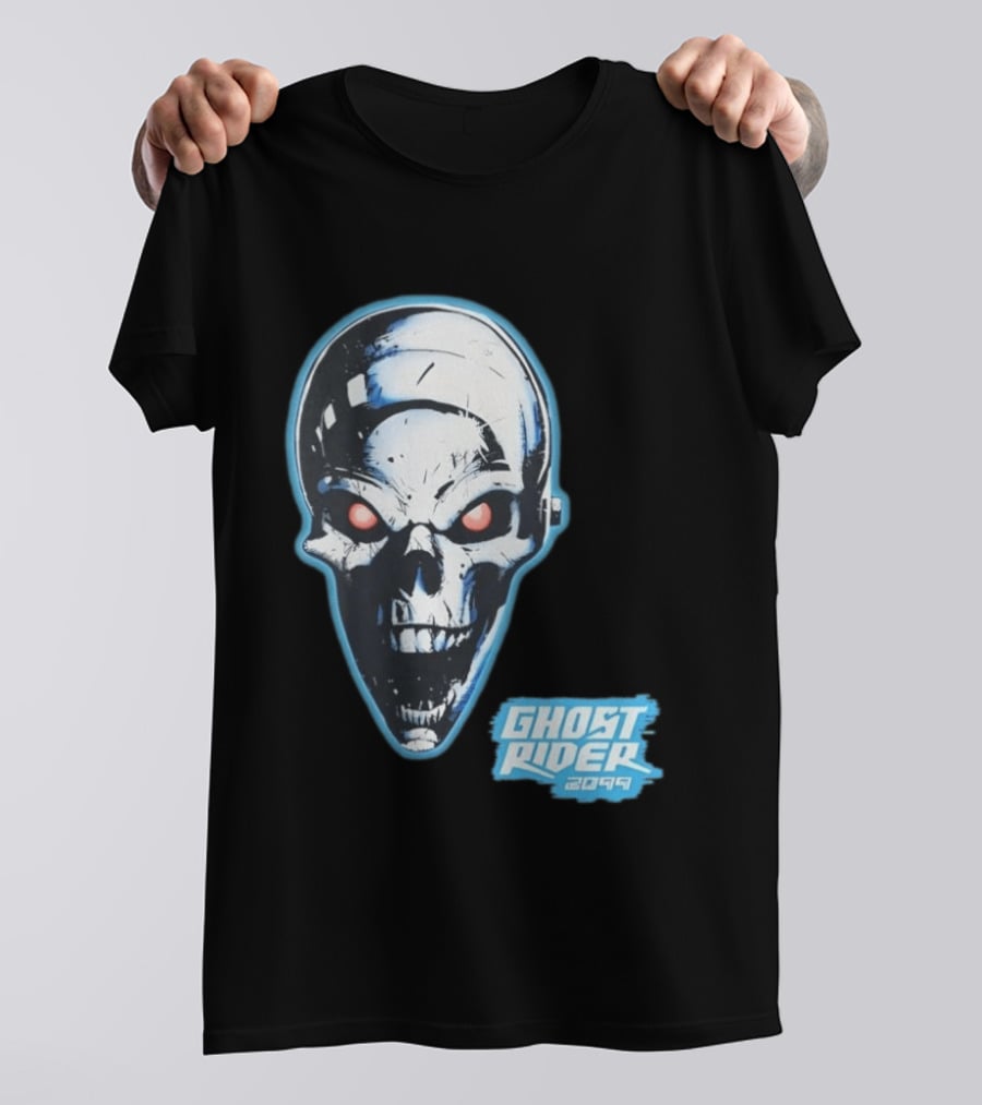 Ghost Rider 2099 Chrome Skull Head Red Eyes Iconic Comic T-Shirt