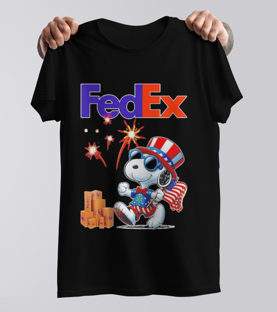 FedEx Snoopy American Flag Fireworks Patriotic Delivery T-Shirt