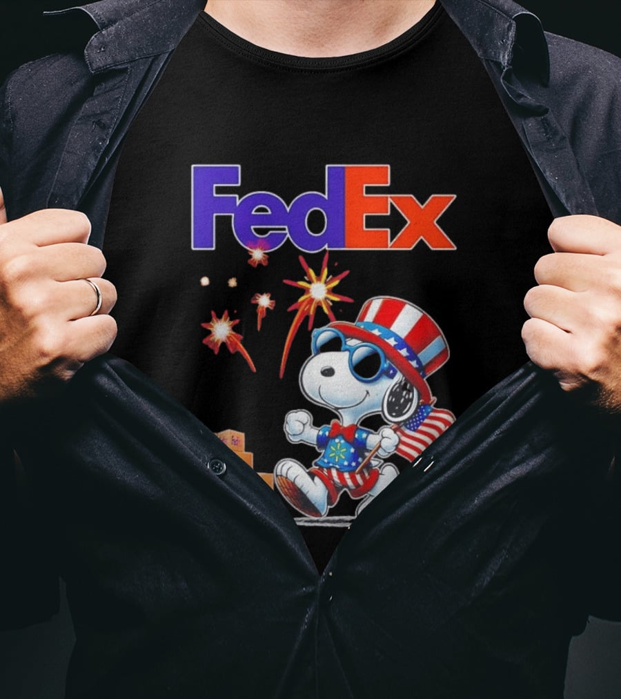 FedEx Snoopy American Flag Fireworks Patriotic Delivery T-Shirt